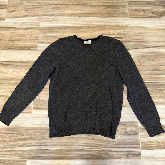 Grey public opinion 100% cashmere V-neck sweater - Picture 1 of 4